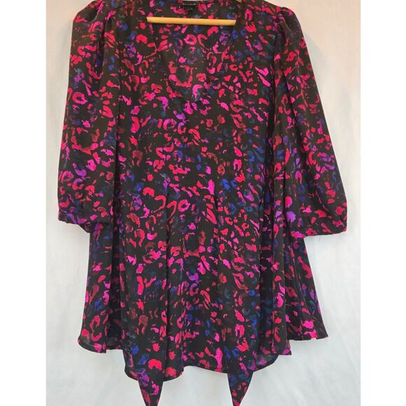 Torrid Womens Plus Leopard Print Georgette Bright Tie-Front Peplum Blouse Large - Picture 3 of 9
